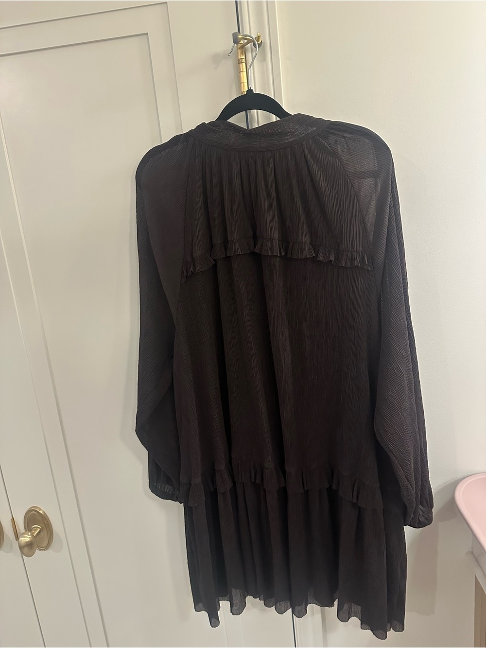 Womens Brown Ruffle Tiered Long-Sleeve Dress